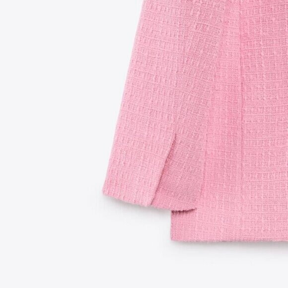 NWT Zara Women's Double Breasted Textured Tweed Blazer Size XXL Pink - Picture 7 of 14